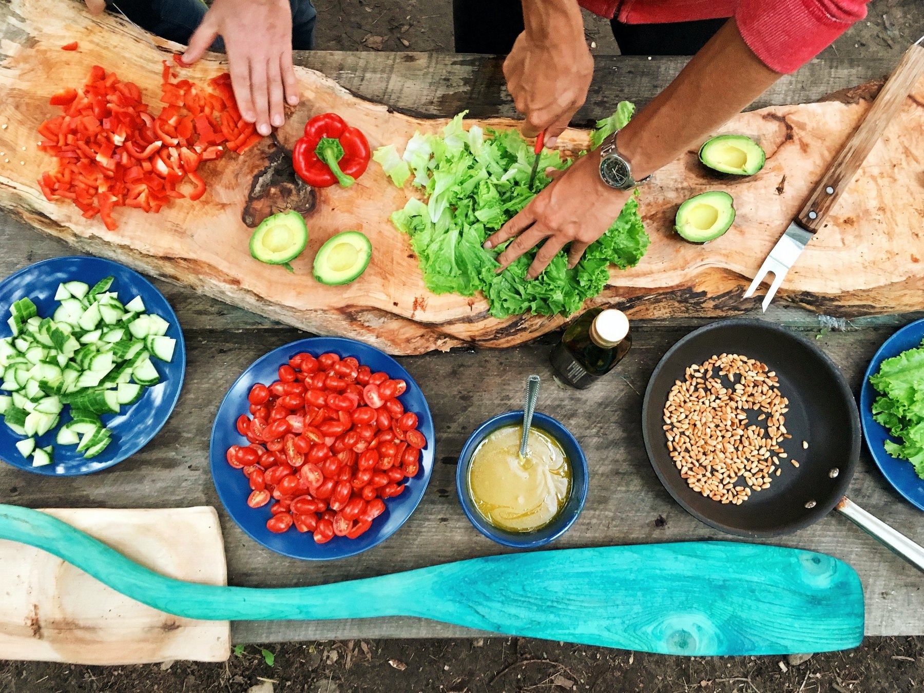 Colourful vegetables prepped on a table during an eat-Able cooking session